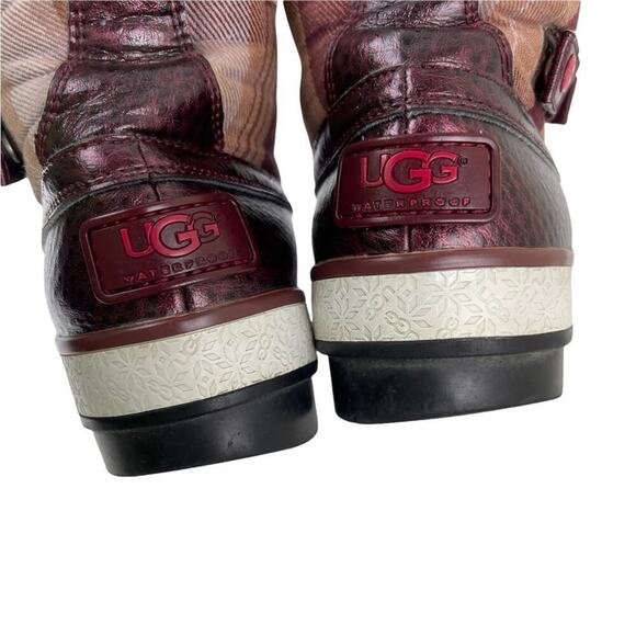 UGG Plaid Marrais Double Buckle Waterproof Lined Leather Upper Boots Womens 7 - Picture 14 of 16